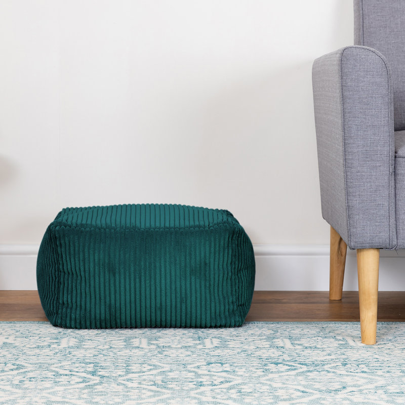 Amara Corduroy Square Footstool, Teal Green
