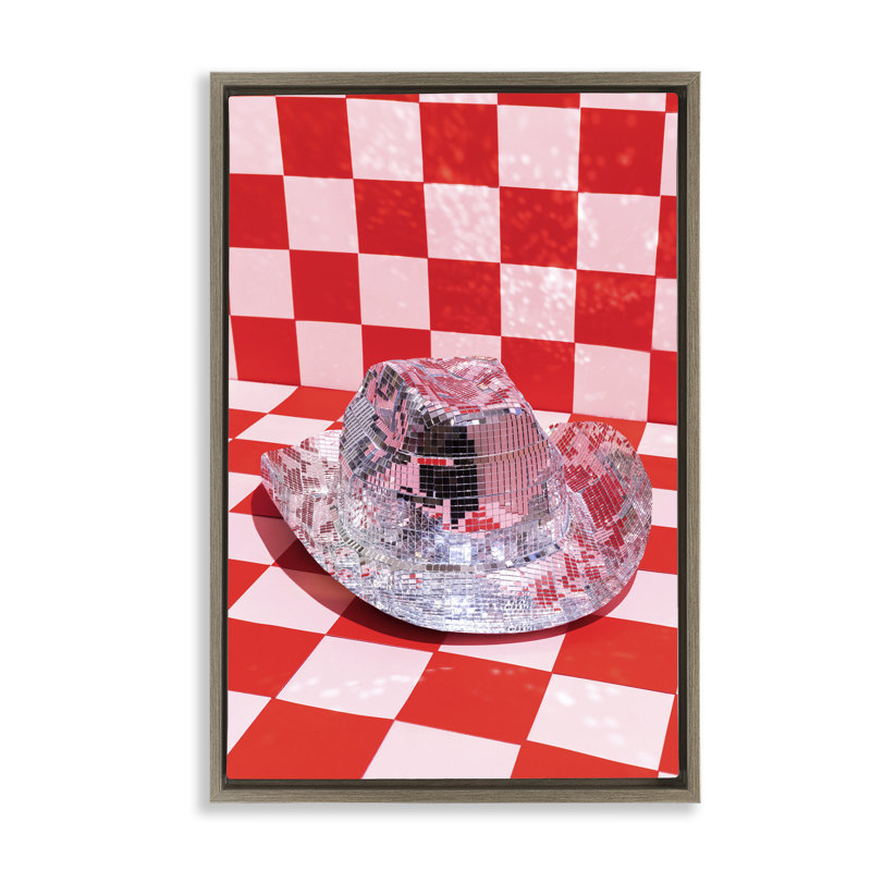 Toile flottante encadrée à motif de chapeau de cowboy disco par Lish Creative, Cadre flottant orme Montalcino