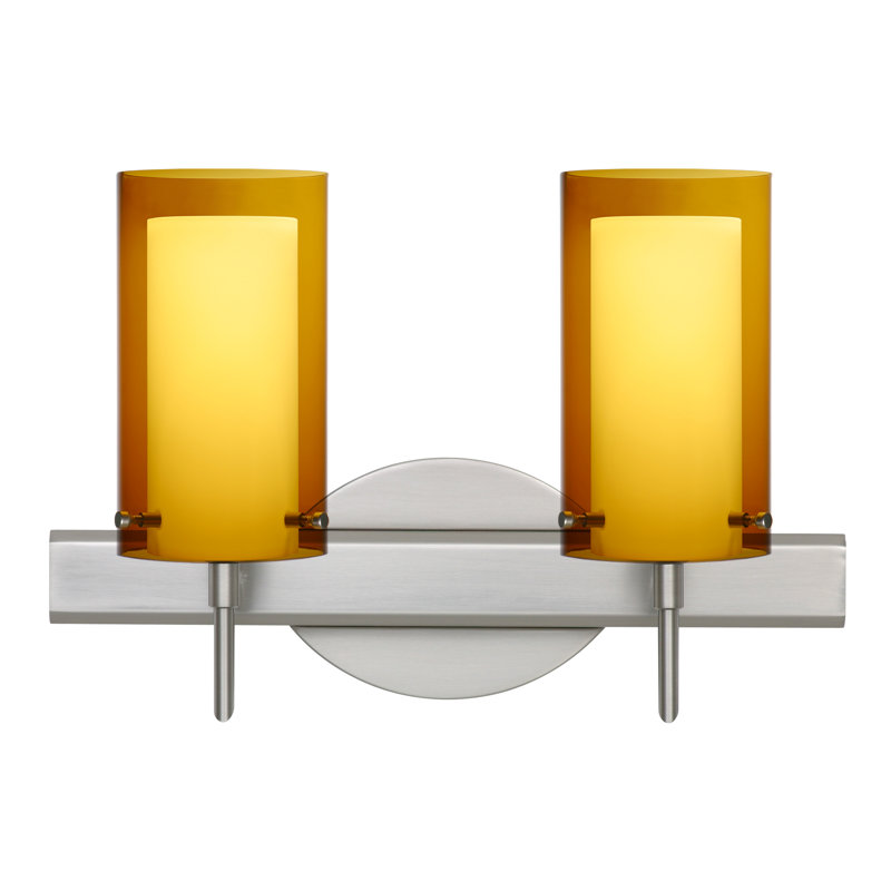 Éclairage pour meuble-lavabo 2 lumières Morena, Nickel satiné, Armagnac transparent / opale