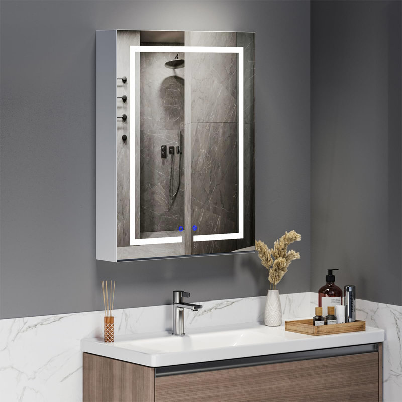 Chriss W H Wall Mounted Required Frameless Medicine Cabinet Mirror 3 Adjustable, 80cm H x 60cm W x 13cm D