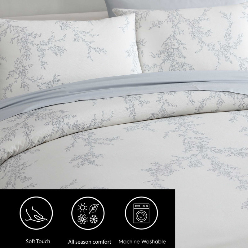 Vera Wang Trailing Vines Cotton Beige Comforter Set, King Comforter + 2 King Shams
