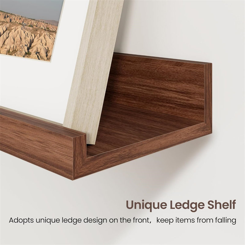 Rustic Floating Shelves Set of 3 with Lip, Picture Ledge Shelf for Nursery, Living Room – Multipurpose Storage Organizer, Bookshelf, & Photo Display Rack Walnut