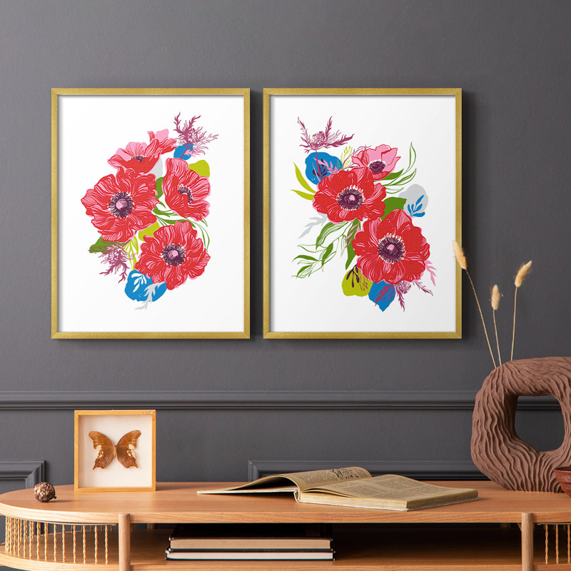 Impression encadrée Brilliant Poppies I-Premium - prêt à être accroché - aucun clou requis - aucun clou requis, Doré