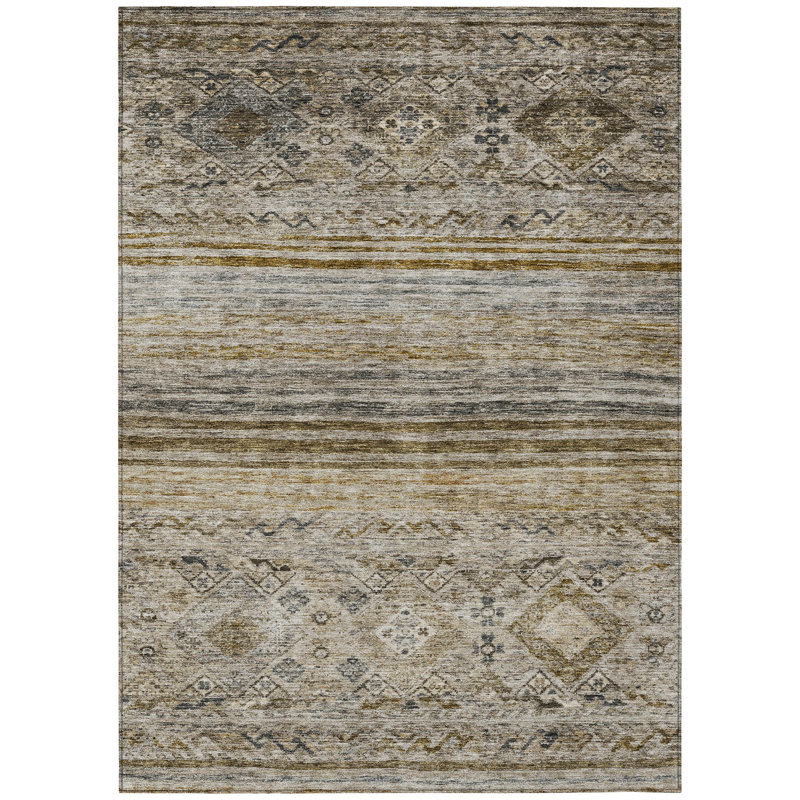 Brown Synthetic Washable Rectangular Indoor/Outdoor Rug 3' x 5'