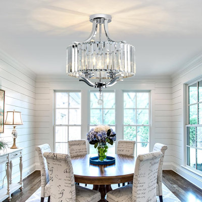 Lustre en cristal moderne avec finition chromée - plafonnier semi-encastré 4 lumières pour ferme, chambre à coucher, salle à manger, entrée, couloir et cuisine