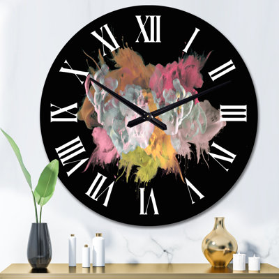 Rose et jaune, art liquide abstrait - horloge murale moderne