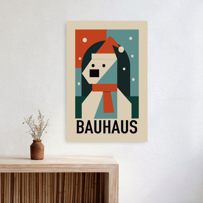 «Bauhaus Christmas Bear», reproduction géométrique abstraite d'un paysage d'hiver, 24" H x 16" W