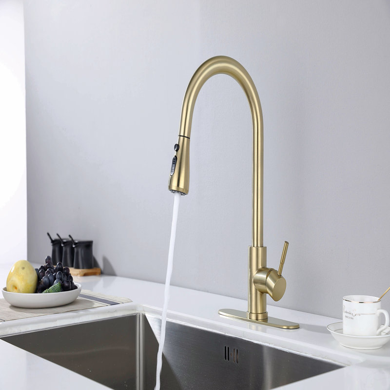 Kitchen Faucet With Pull Out Spraye, Brushed Gold