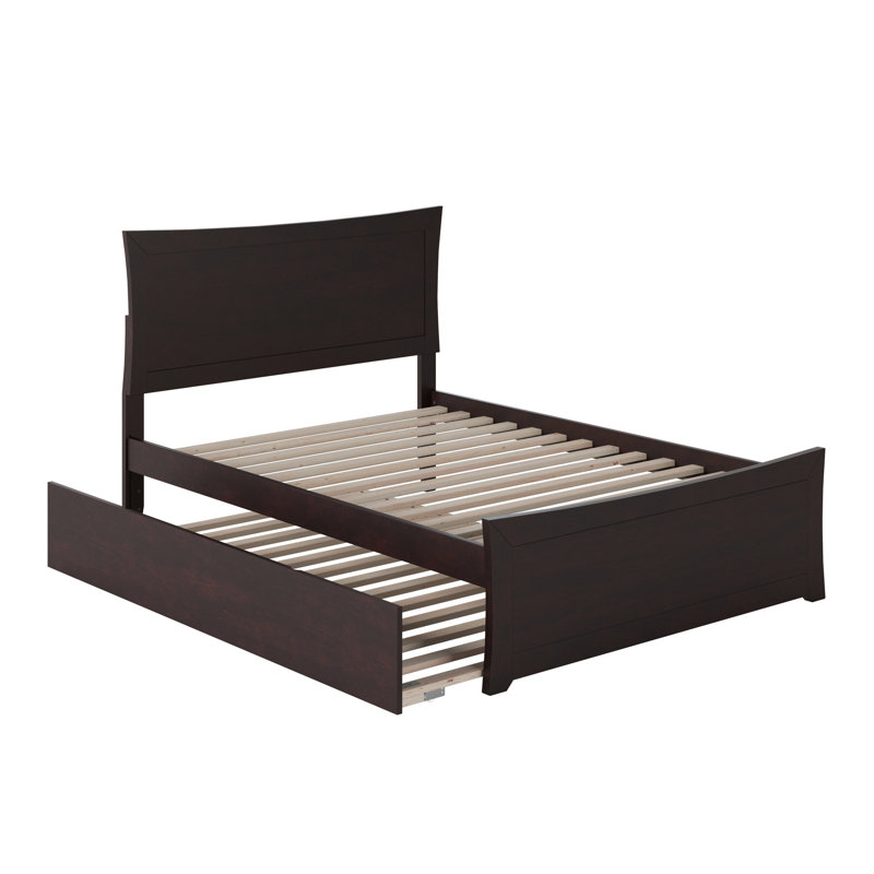 Daury Full Solid Wood Panel Bed with Trundle, Full, Espresso