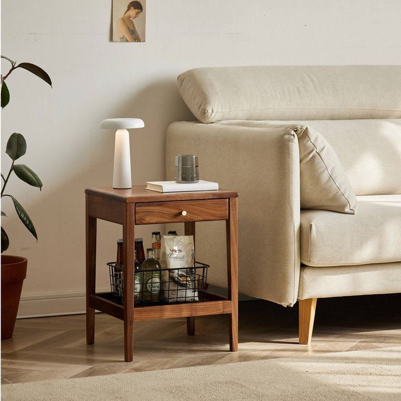 Petite table de bout en bois massif 15 po avec tiroir, Individuel, Brun noyer