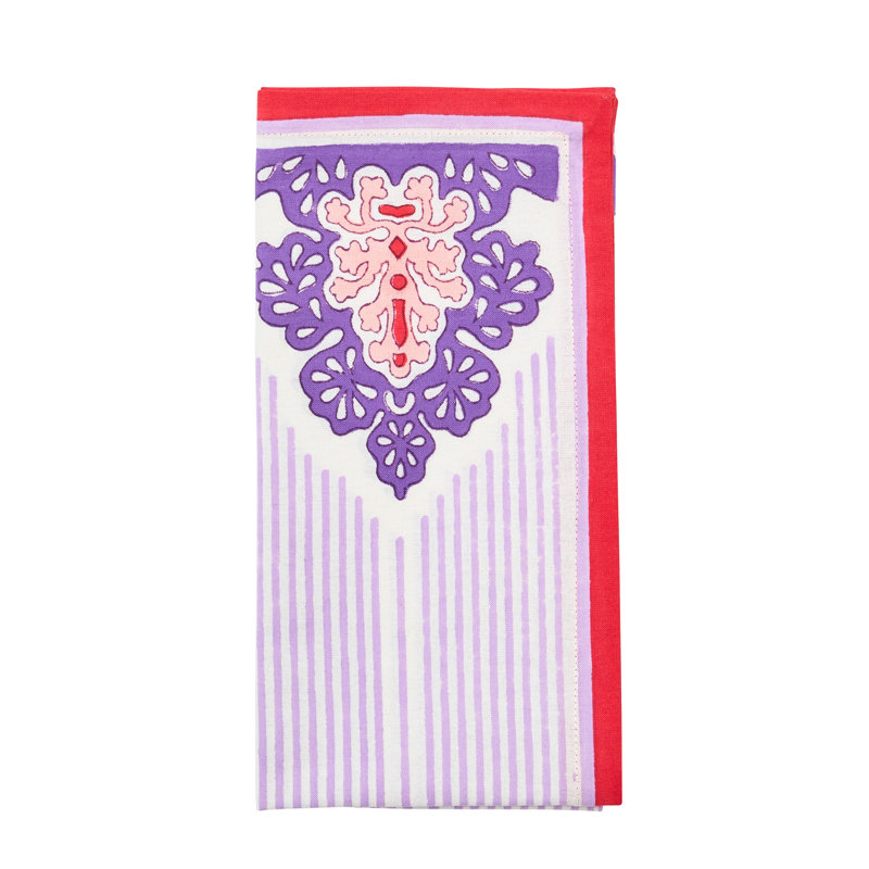 Filigree Napkin, White/Lilac/Coral