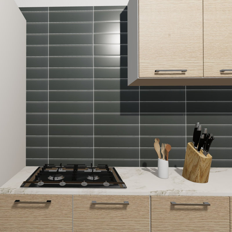 Charm School 4'' W x 16'' L Glass Subway Singular Tile, Pewter