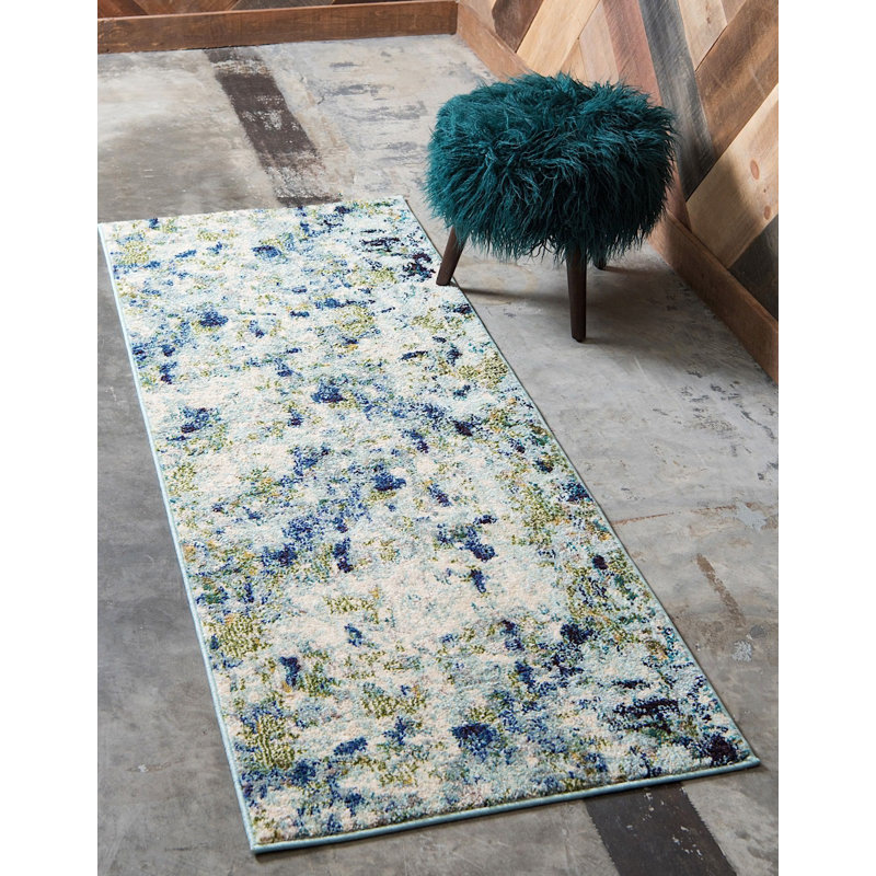 Tapis vert à motif géométrique Patrocinia, Tapis de couloir 2 pi 2 po x 6 pi