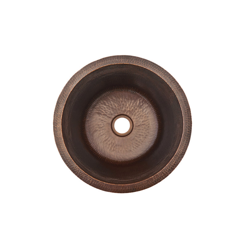 16" Round Hammered Copper Sink w/ Drain Opening, 2"