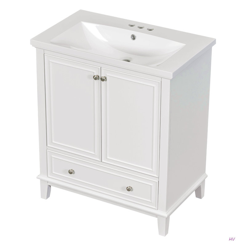 Ensemble de meuble-lavabo 30 po avec lavabo, armoire de salle de bain multifonctionnelle avec portes et tiroir, structure solide et panneau de fibres à densité moyenne