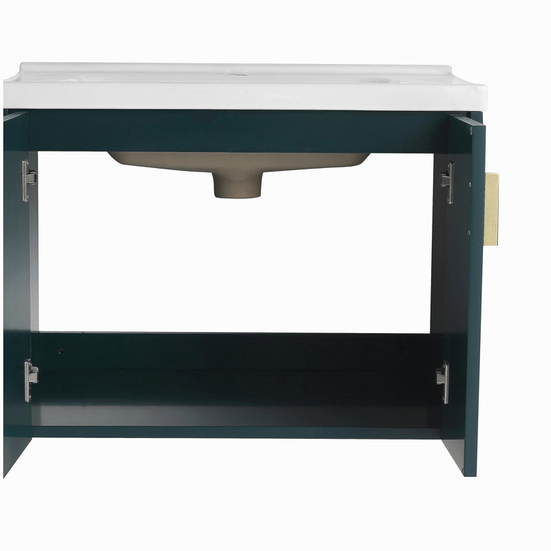 Meuble-lavabo de 28 po avec lavabo en céramique, convenant aux petites salles de bain, avec porte, Green, 28"