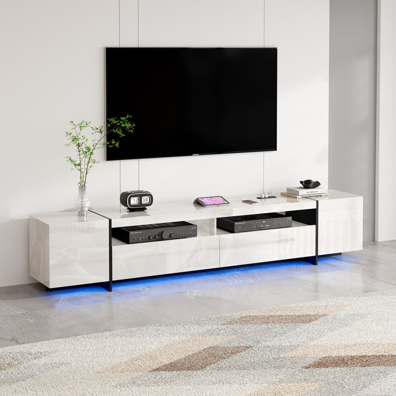 94.5" W TV Stand For Up To 100" TV, Modern Entertainment Center With LED Lights And Power Outlets, Media Console With Cabinet For Living Room