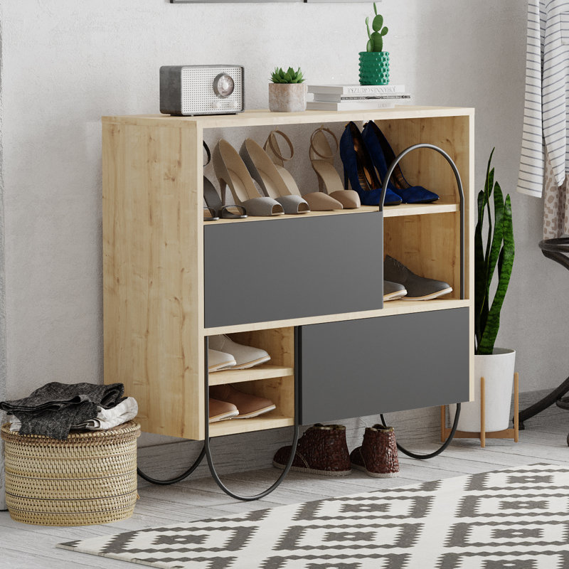 Norfolk 12 Pair Shoe Storage Cabinet, Oak/Anthracite