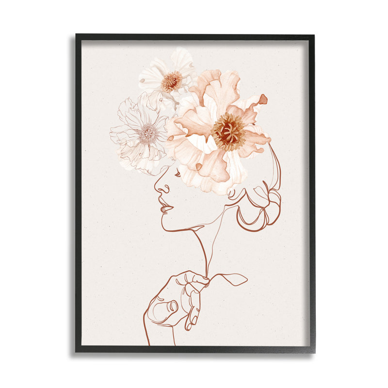«Delicate Pink Flower Blossoms Woman», dessin au trait par Ros Ruseva - impression, L 24 po x H 24 po