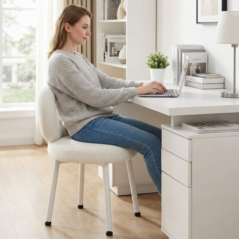 White Metal Decorative Stool Vanity Stool