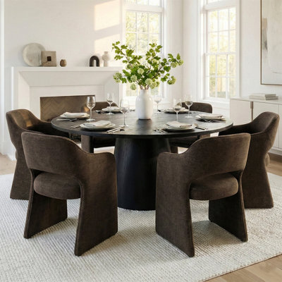 6 - Person Dining Table Sets With Round Table & 6 Upholstered Fabric Chairs