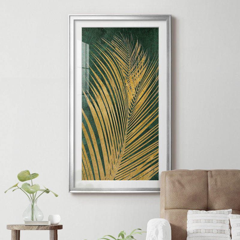 Golden Palm II - Reproduction d'art graphique sur papier encadré, H 14,5 po x l 26,5 po x P 1,5 po, Feuille argentée
