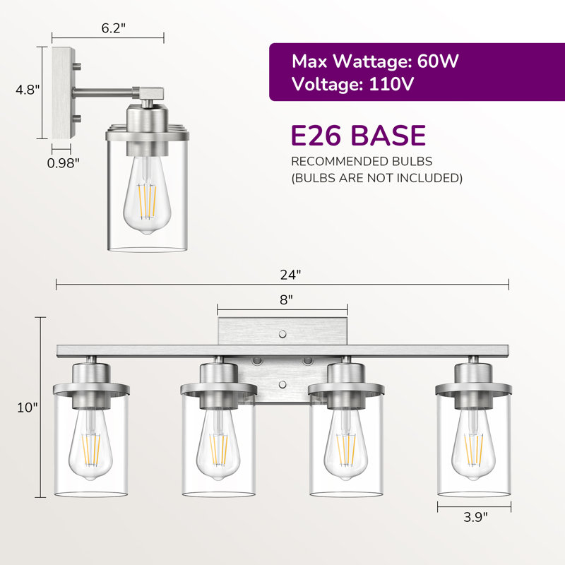 4-Light Dimmable Vanity Light, Brushed Nickel