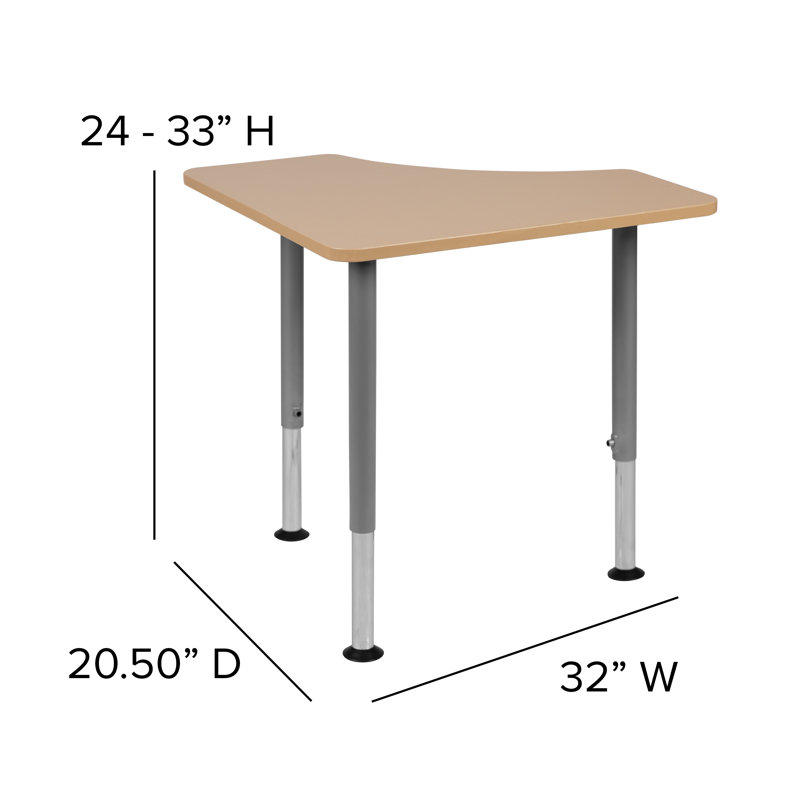 Triangular Gray Chrome Adjustable Student Desk 32"x20.5"