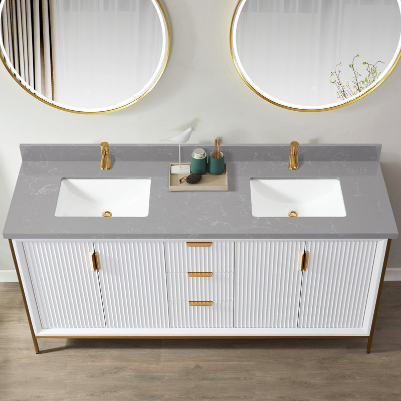 Malaga 73'' Gray Stone Double Bathroom Vanity Top with Sink
