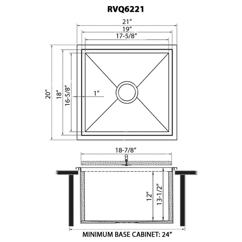 Ruvati Insulated Ice Chest Sink 21 X 20 Inch Outdoor BBQ Marine Grade T-316 Topmount Stainless Steel - RVQ6221