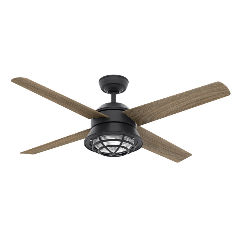 54" Seafarer 4 - Blade Outdoor Standard Ceiling Fan with Wall Control and Light Kit Included