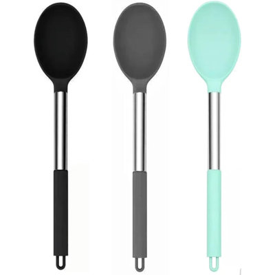 3-Pack Silicone & Stainless Steel Cooking Spoons (600°F Heat-Resistant) – Scratch-Free for Non-Stick Pans