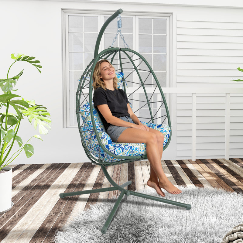 Chaise à œufs pliable en métal et rotin pour hamac pliable