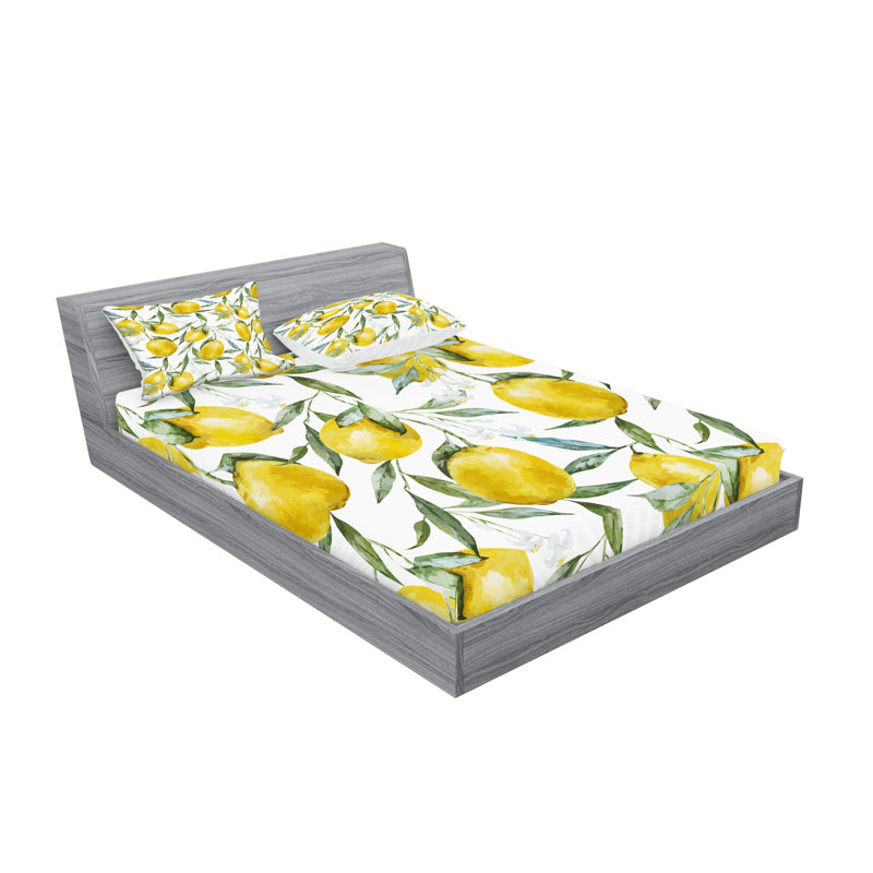 Ensemble de draps et taies décoratives Ambesonne Garden, vert olive, jaune, Ensemble de draps pour très grand lit californien