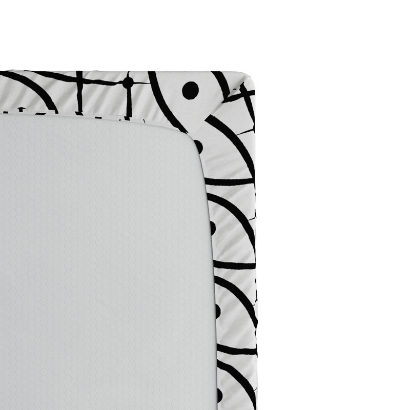 Microfiber Geometric Fitted Sheet, Full Fitted Sheet, Black Geometric