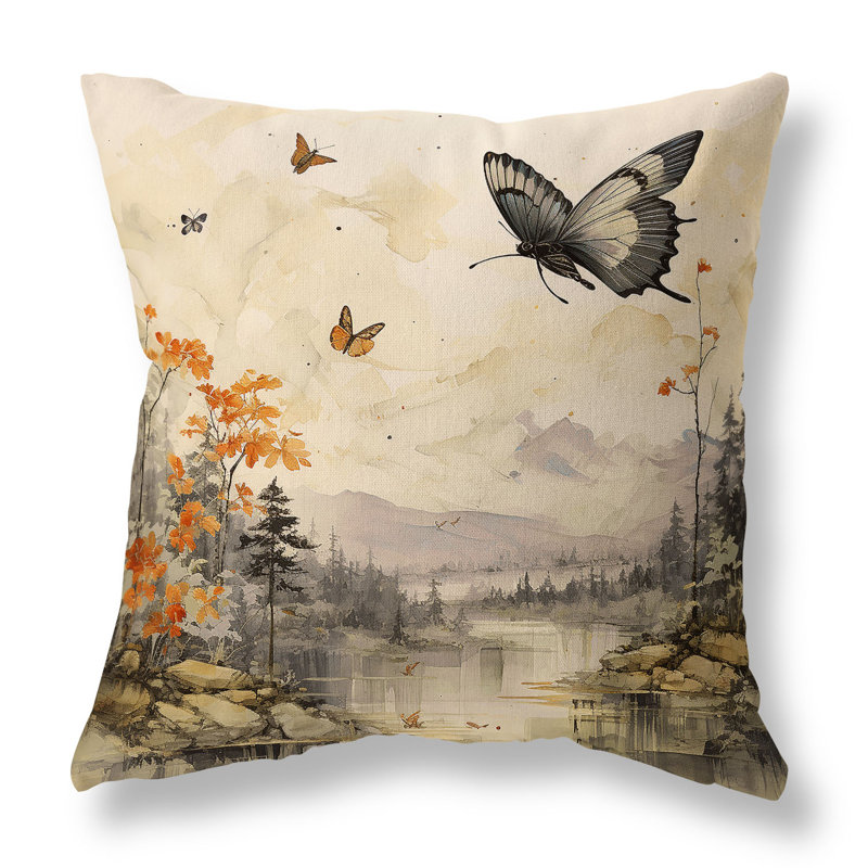 Coussin Flversing Floral Heights, H 16 po x l 16 po, Jaune et orange