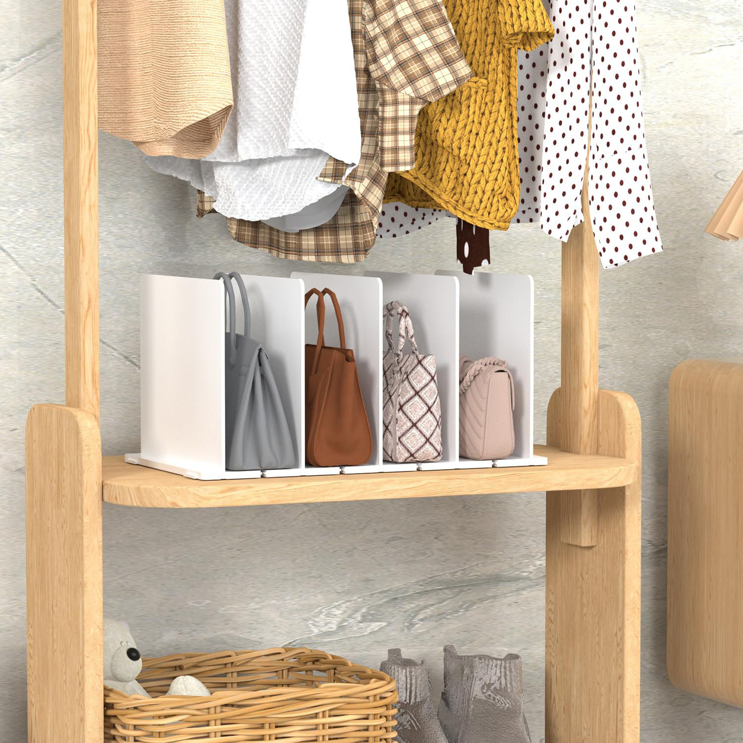Purse Organizer For Closet, Clear Acrylic Clutch Bag Organizer, Adjustable Shelf Divider For Closet Organizers And Storage, Detachable Handbag Separators Dividers Rack For Bedroom Bathroom Office