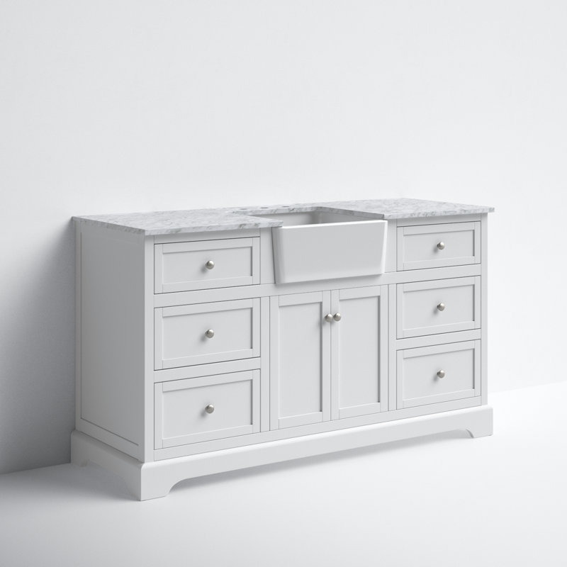 Pardue 60'' Single Bathroom Vanity with Marble Top, White