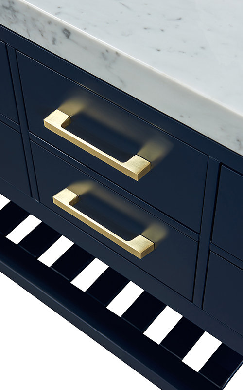 Elizabeth 48'' W Single Vanity, Carrara White, Gold, Heritage Blue