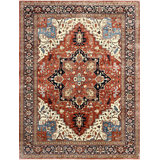 Hand Knotted Wool Oriental Area Rug in Red/Navy/Blue/Ivory