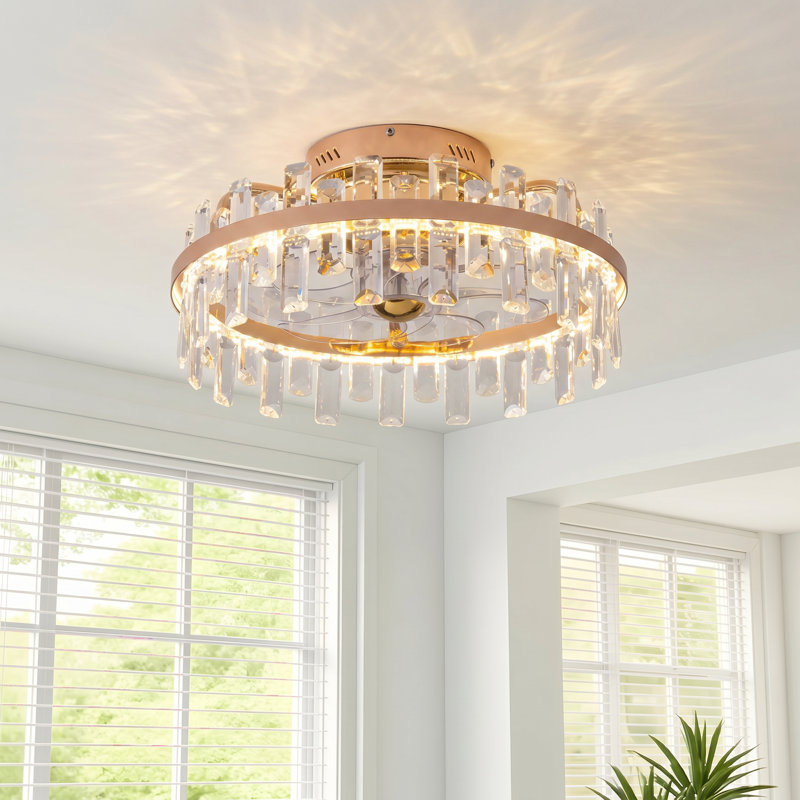Kamekia 18.89" W Dimmable Crystal Ceiling Fan, Gold