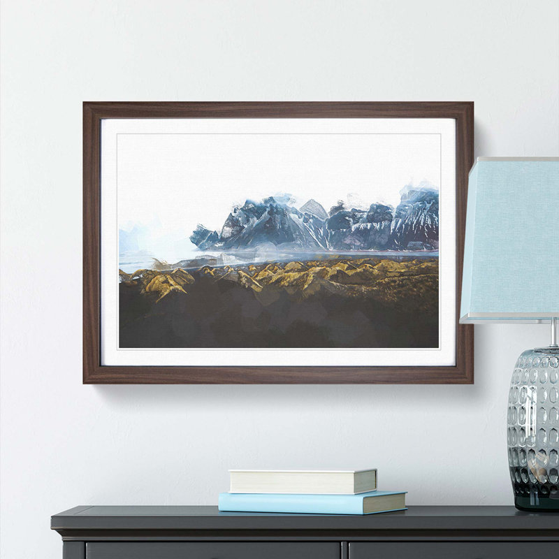 Mountains in Stokksnes Iceland in Abstract - Framed Print, 27cm H x 36cm W x 2cm D, Walnut Framed