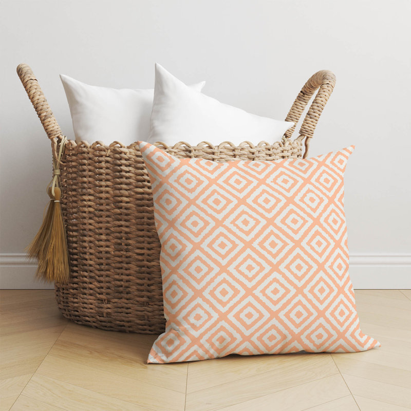 Coussin Ikat, H 18 po x l 18 po, Ikat pêche / orange