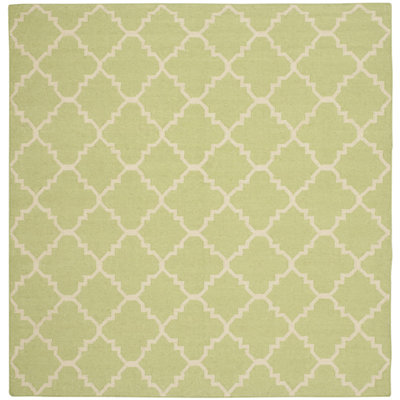 Estevez Hand Woven Flat Weave Wool/Cotton Geometric Rug in Ivory/Light Green