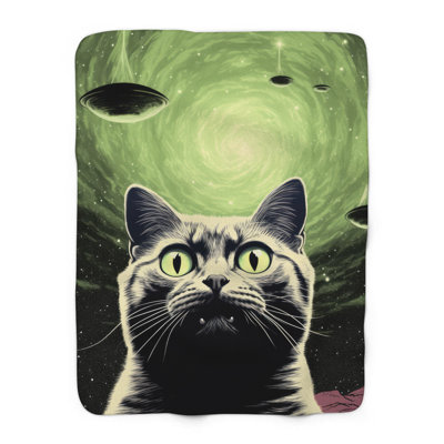 UFO Derrière Pawtrait - couverture en sherpa de qualité supérieure 1 pièce - reproduction d'art luxueuse
