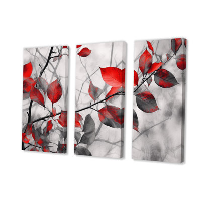 «Red Grey Leaves On Tree IV on Canvas», reproduction de 3 pièces