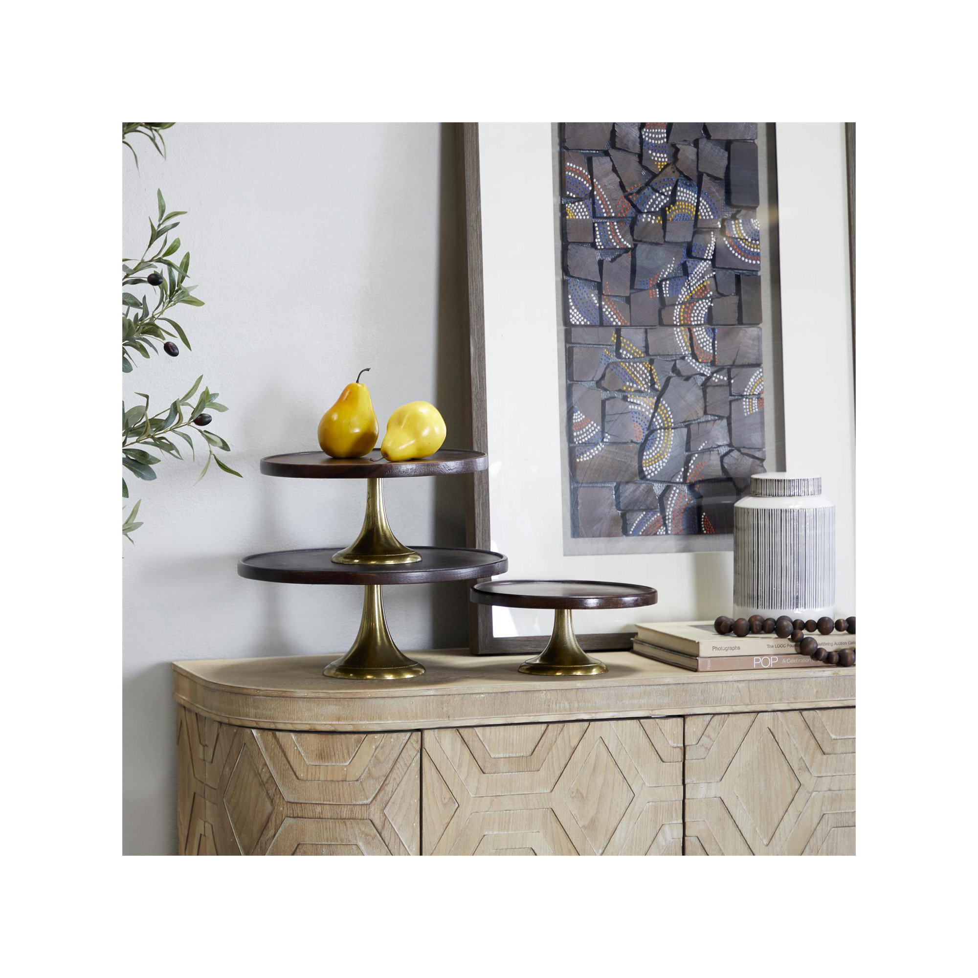 Burrowes 3 Piece Cake Stand Set, Dark Brown/Gold