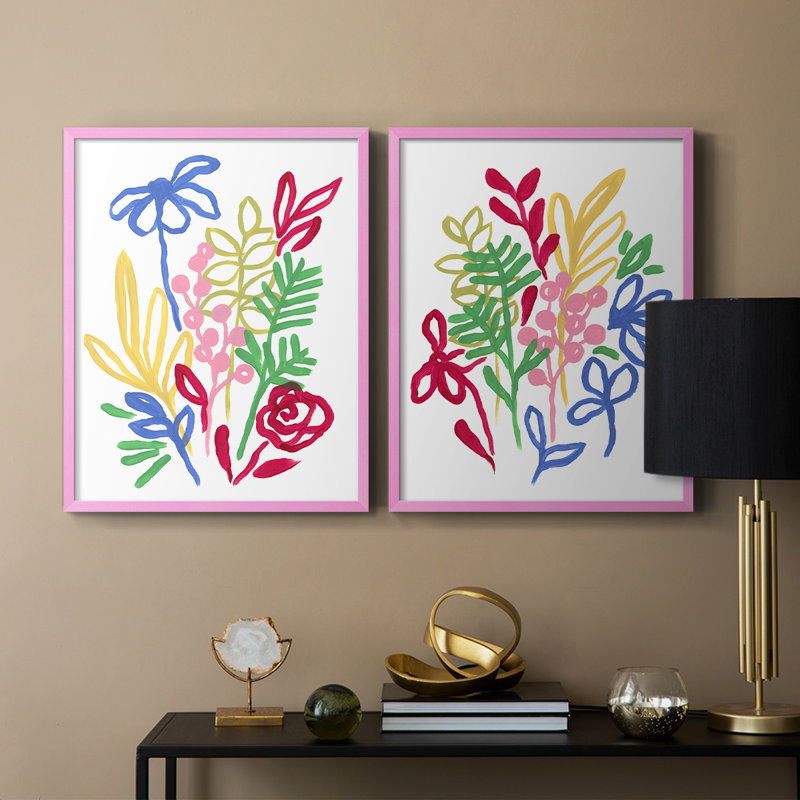 «Bold Brushstroke Blooms I», reproduction encadrée de qualité supérieure - prête à être accrochée - aucun clou requis - aucun clou requis