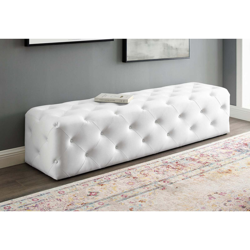 Banc de hall d'entrée capitonné Modway Amour, H 16,5 po x l 72 po x P 19 po, Blanc