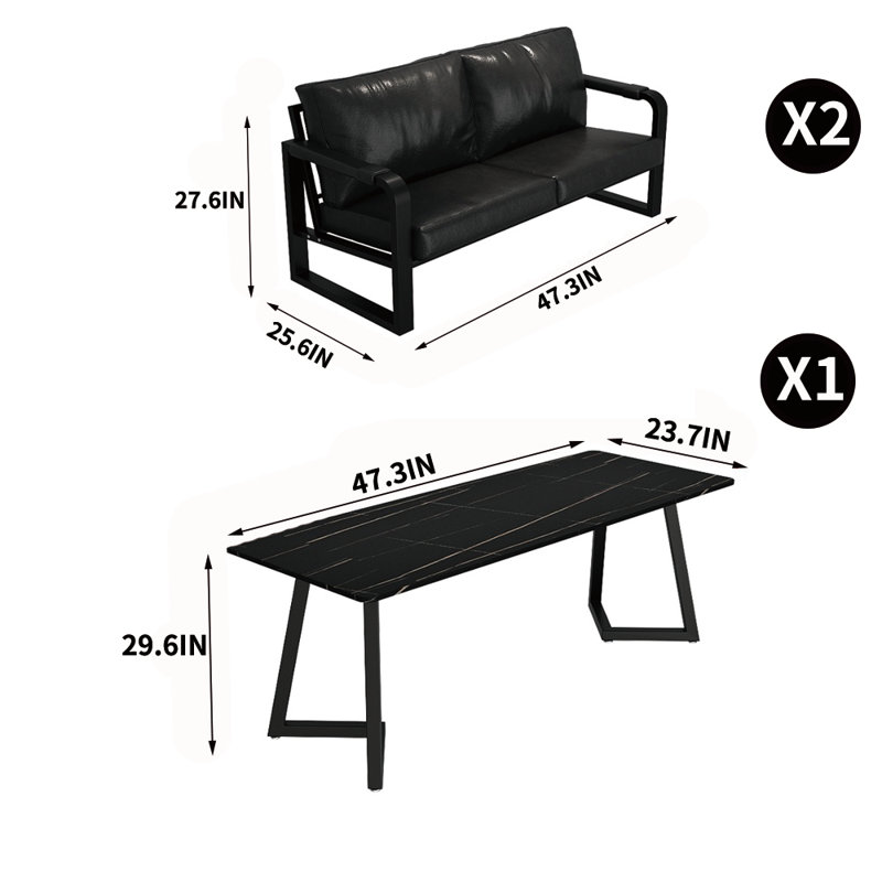 Ensemble de salle à manger Masaichi, H 29,6 po x L 23,7 po x l 47,3 po, Noir, Noir